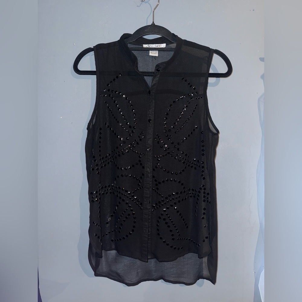 Sans Souci Black Sleeveless Studded Blouse